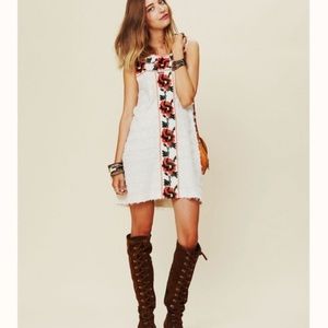 Nwt FREE PEOPLE New Romantics Cream Embroidered Thick Strap Dress - L